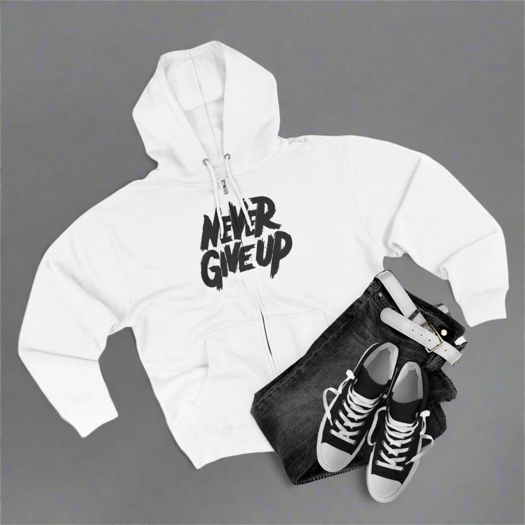 "NEVER GIVE UP / ZIPPER HOODIE"