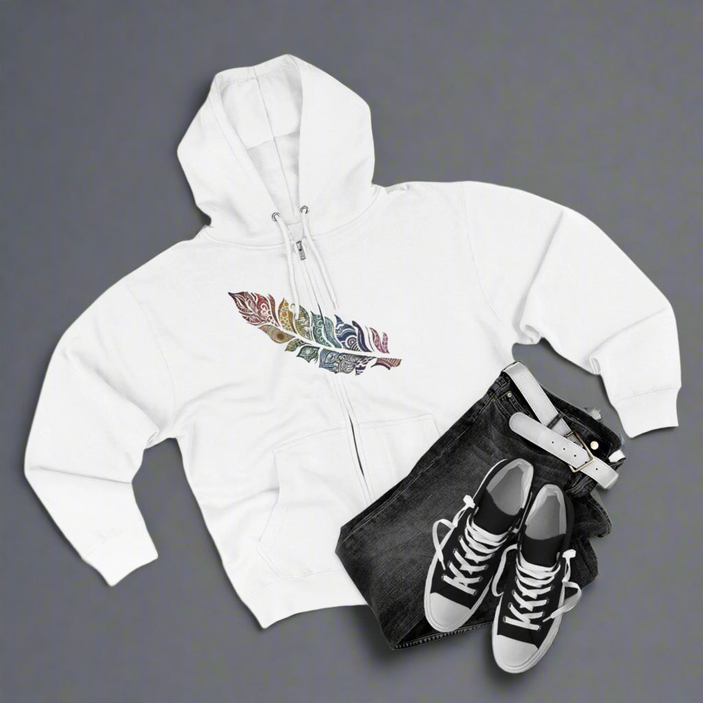 "RAINBOW SPIRIT FEATHER / ZIPPER HOODIE"