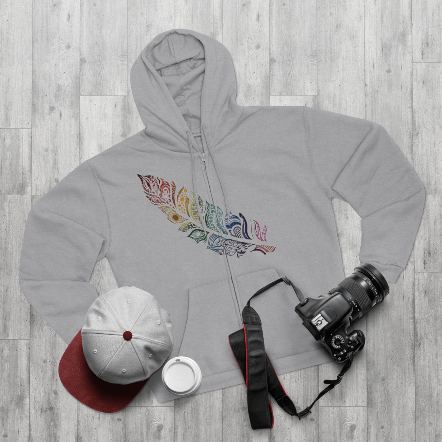 "RAINBOW SPIRIT FEATHER / ZIPPER HOODIE"