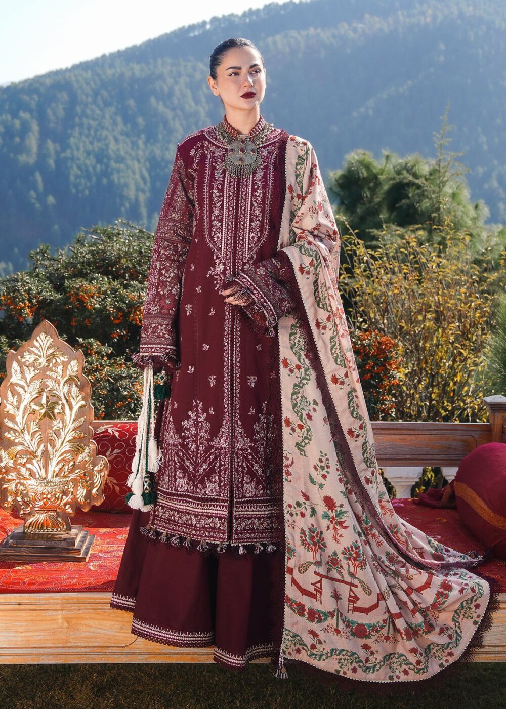 HUSSAIN REHAR | DHANAK 3 PIECE EMBROIDED UNSTITCHED WINTER SUIT