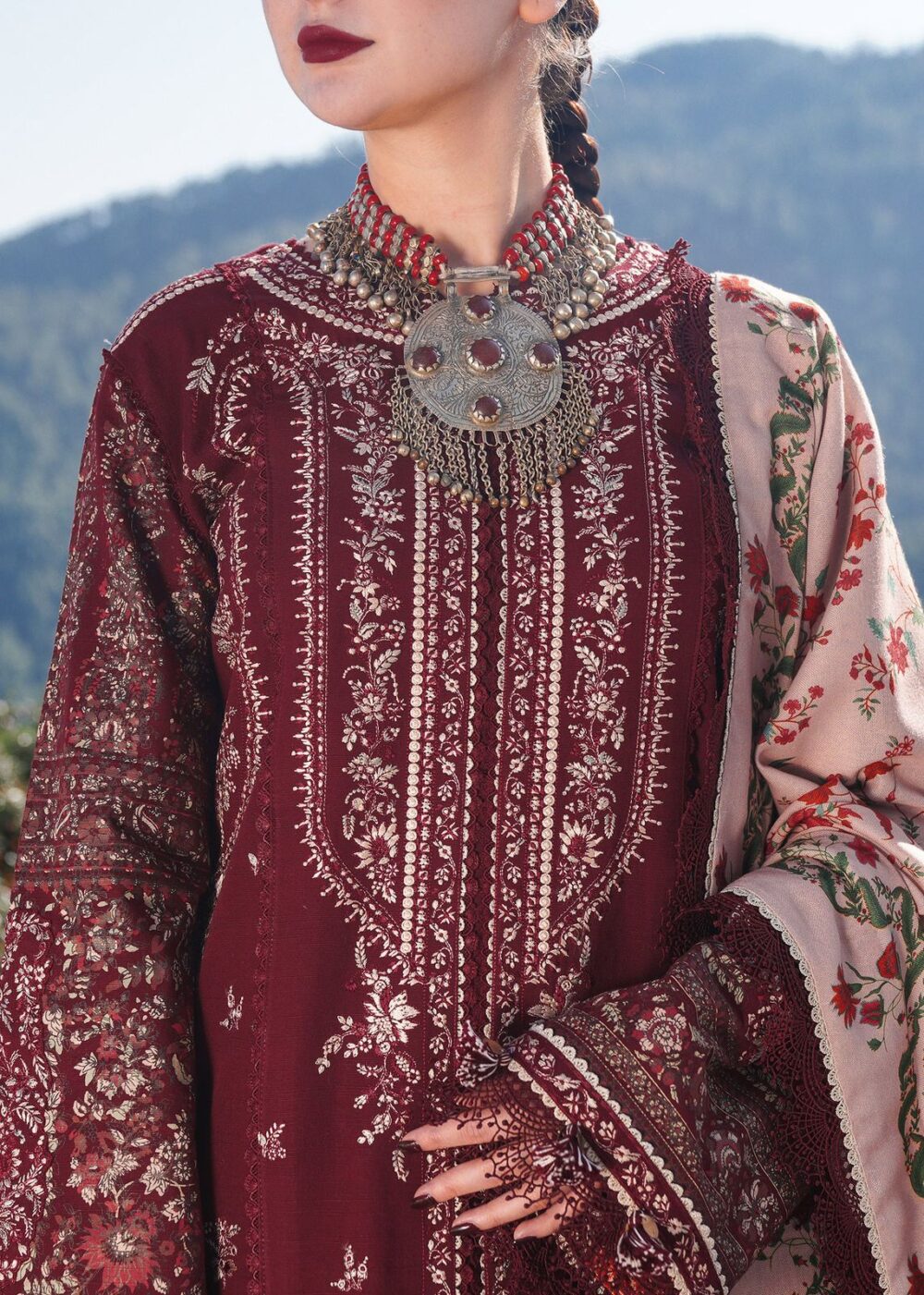 HUSSAIN REHAR | DHANAK 3 PIECE EMBROIDED UNSTITCHED WINTER SUIT