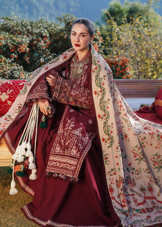HUSSAIN REHAR | DHANAK 3 PIECE EMBROIDED UNSTITCHED WINTER SUIT