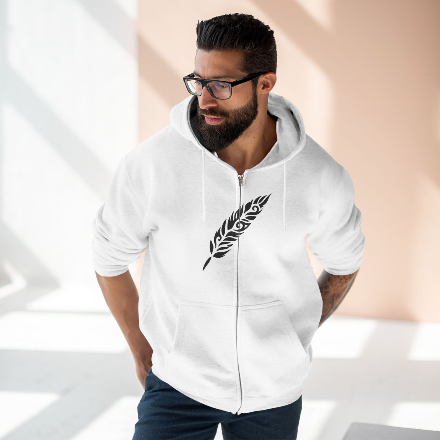 "TRIBAL FEATHER / ZIPPER HOODIE"