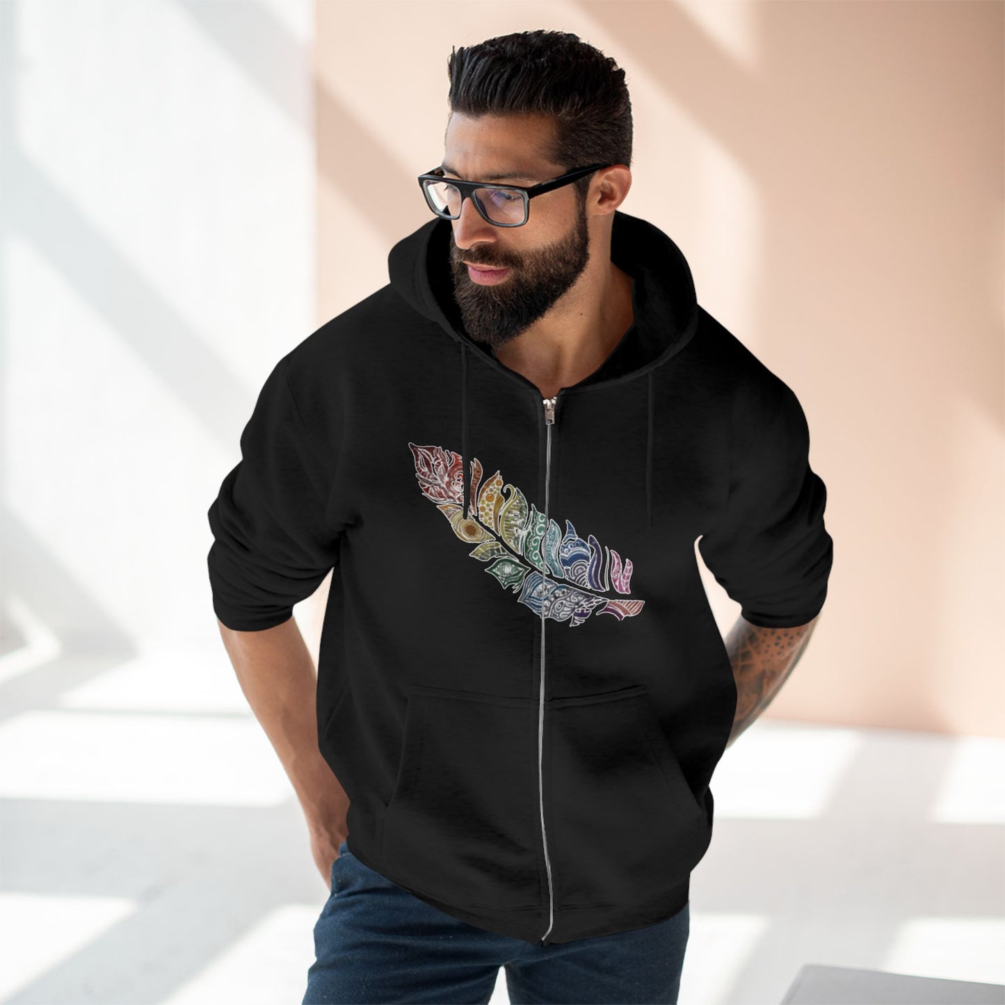 "RAINBOW SPIRIT FEATHER / ZIPPER HOODIE"