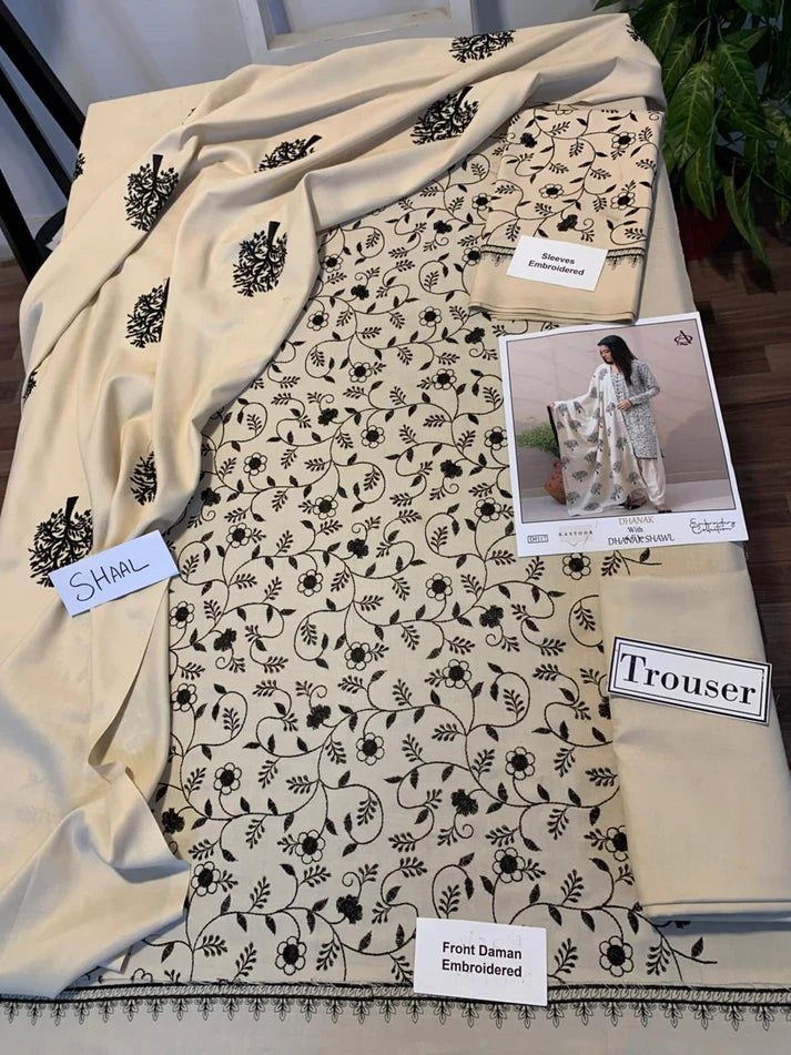 PREMIUM EMBROIDERED DHANAK UNSTITCHED 3PC SUIT