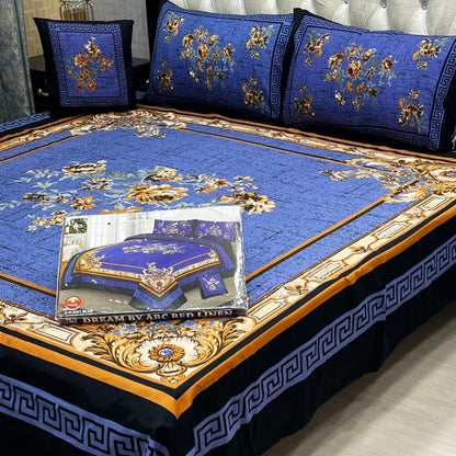 PREMIUM 4PCS 3D PANEL BEDSHEET CRYSTAL COTTON