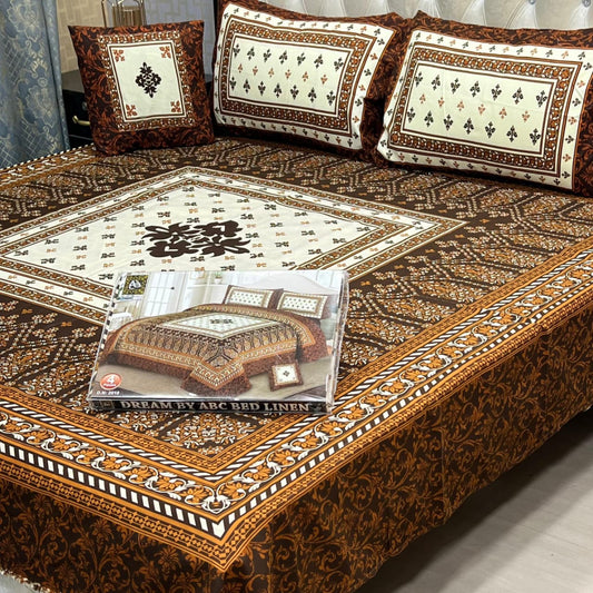 PREMIUM 4PCS 3D PANEL BEDSHEET CRYSTAL COTTON