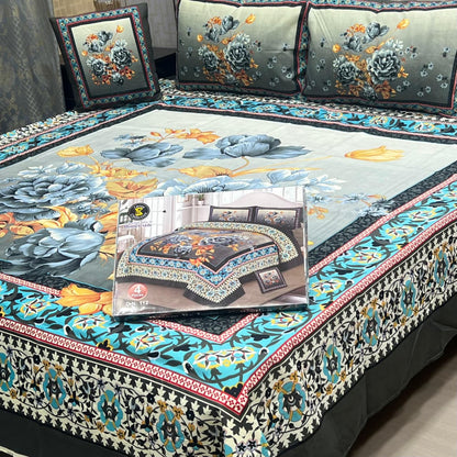 PREMIUM 4PCS 3D PANEL BEDSHEET CRYSTAL COTTON