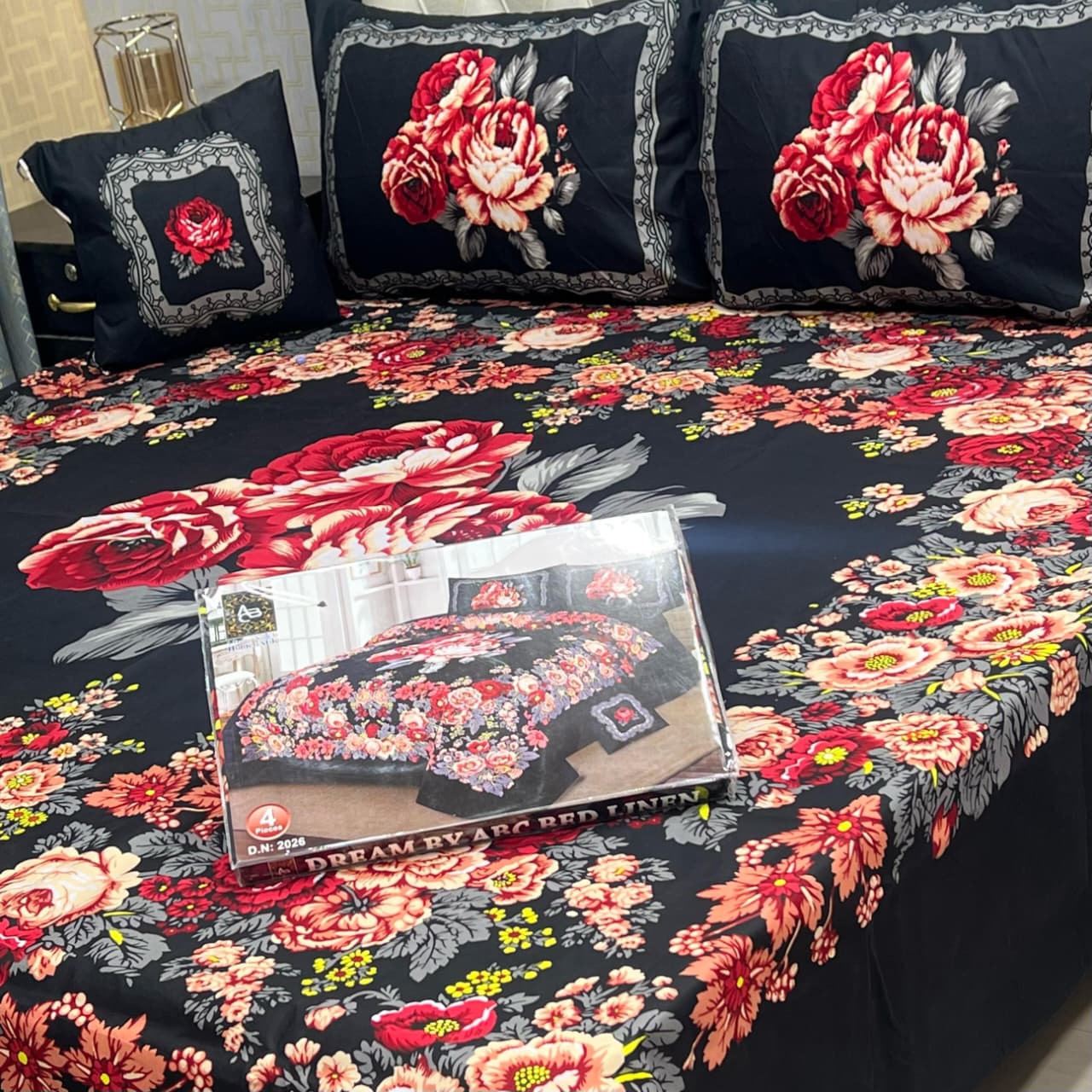 PREMIUM 4PCS 3D PANEL BEDSHEET CRYSTAL COTTON