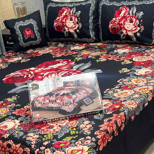 PREMIUM 4PCS 3D PANEL BEDSHEET CRYSTAL COTTON