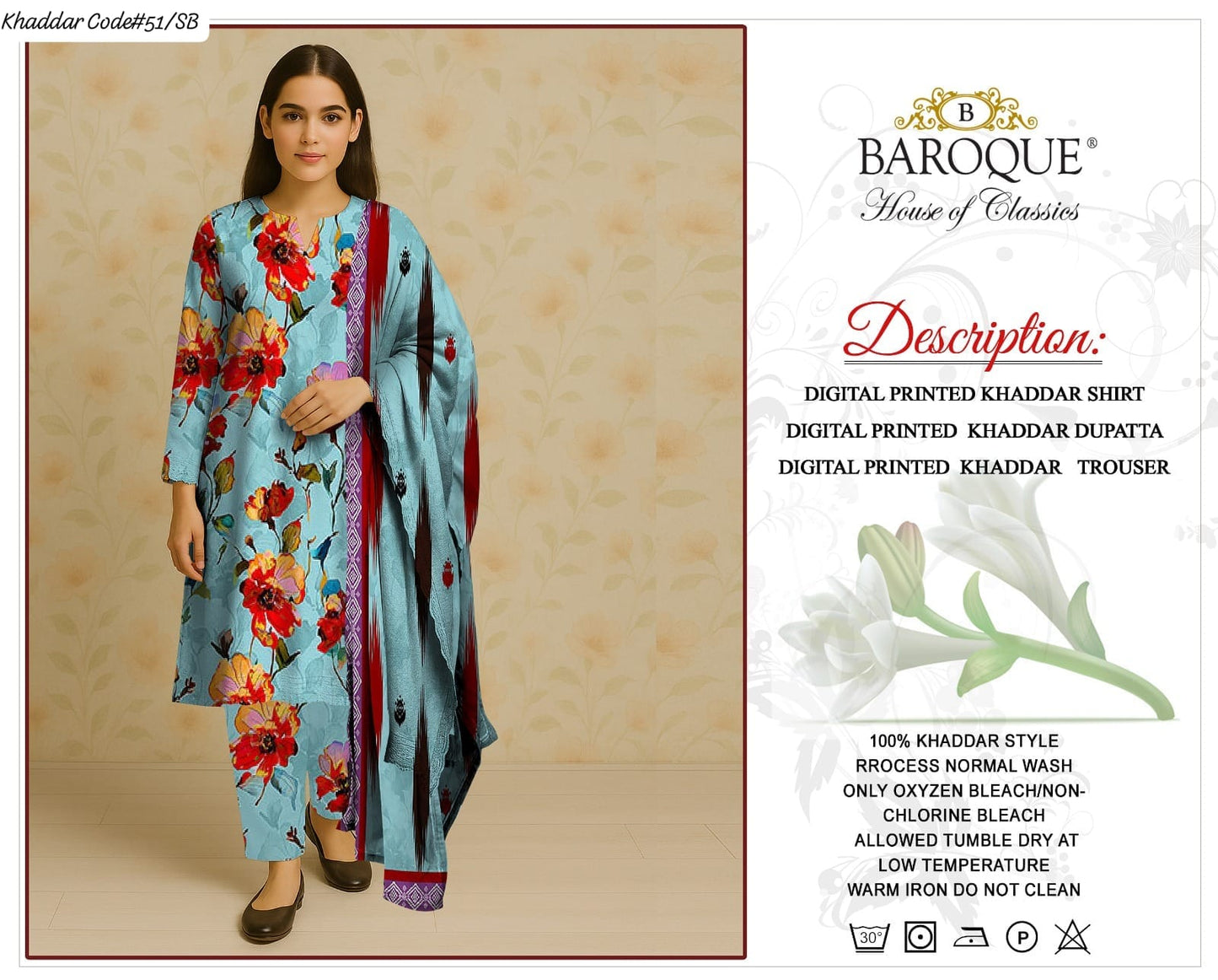 PREMIUM BAROQUE KHADDAR 3PC SUIT