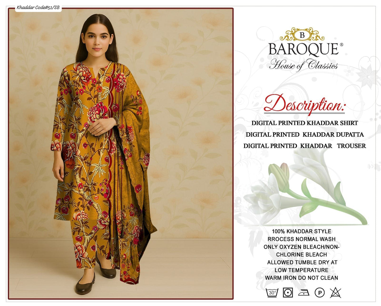 PREMIUM BAROQUE KHADDAR 3PC SUIT