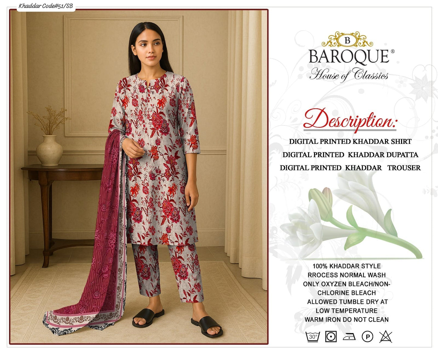 PREMIUM BAROQUE KHADDAR 3PC SUIT