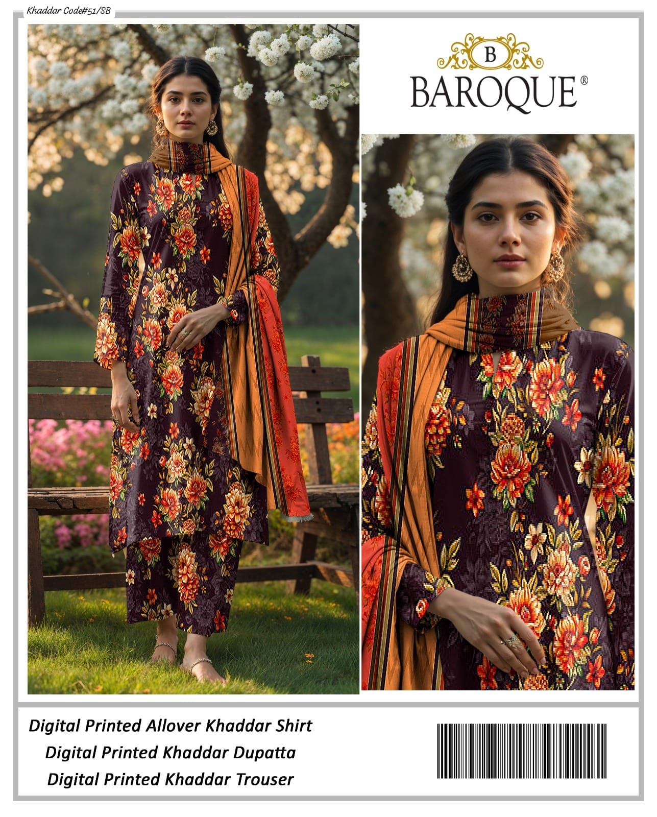 PREMIUM BAROQUE KHADDAR 3PC SUIT