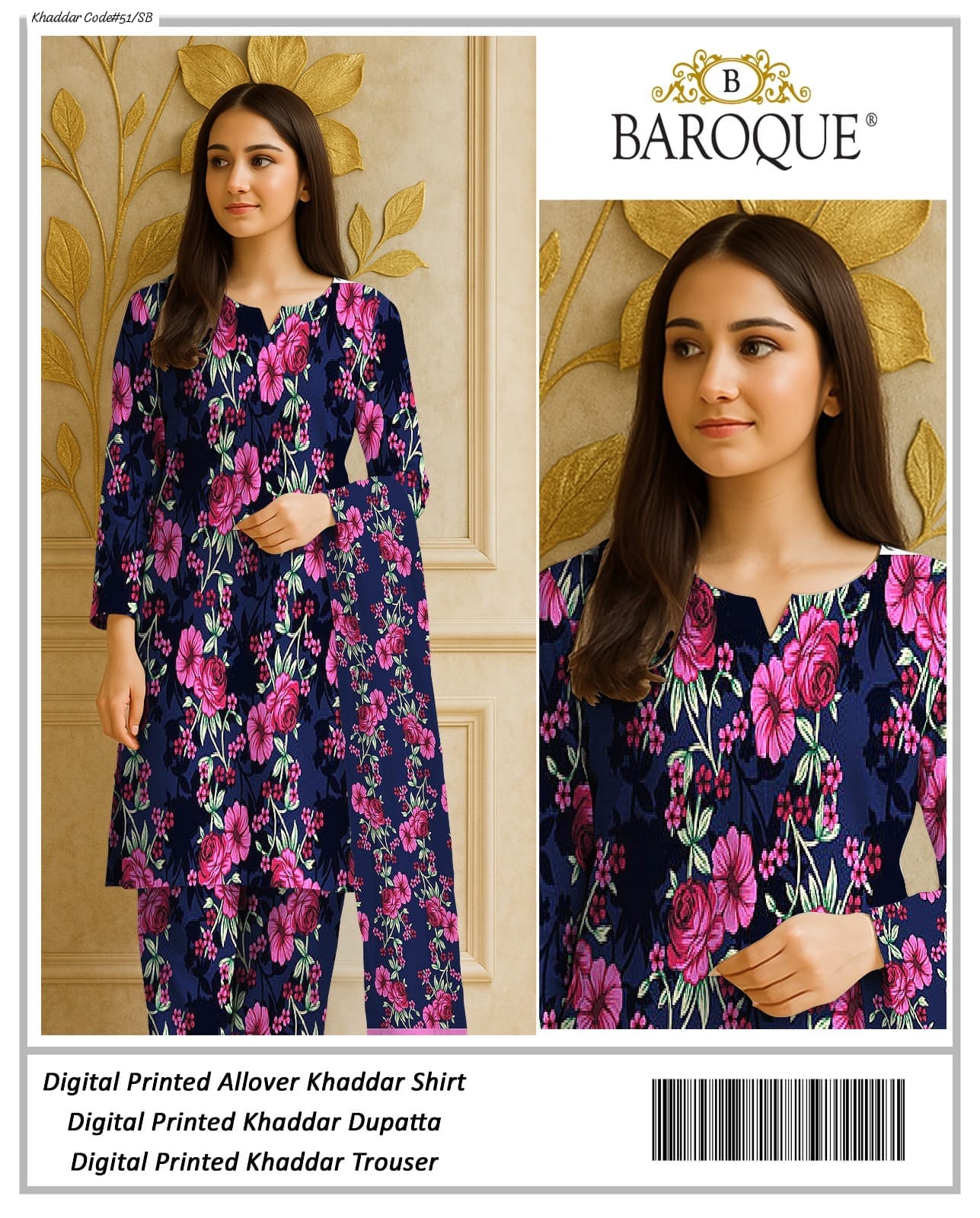 PREMIUM BAROQUE KHADDAR 3PC SUIT