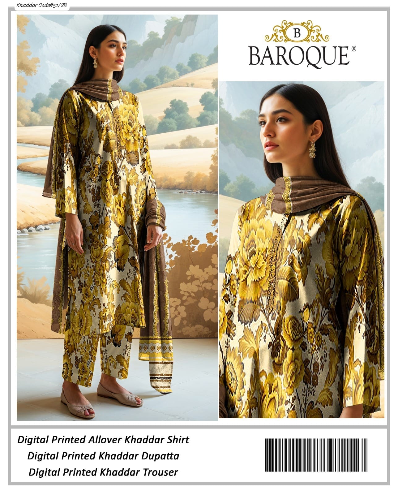 PREMIUM BAROQUE KHADDAR 3PC SUIT