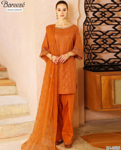 BAREEZE EXCLUSIVE EMBROIDERED DHANAK UNSTITCHED 3PC SUIT