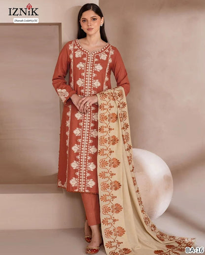 IZNIK EXCLUSIVE EMBROIDERED DHANAK UNSTITCHED 3PC SUIT