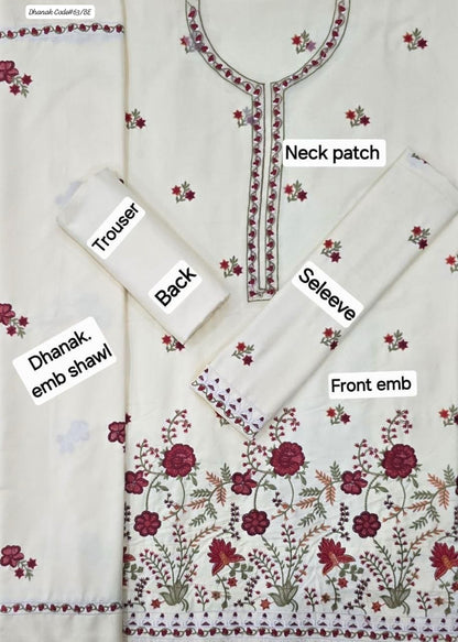 CROSS STITCH EXCLUSIVE EMBROIDERED DHANAK UNSTITCHED 3PC SUIT