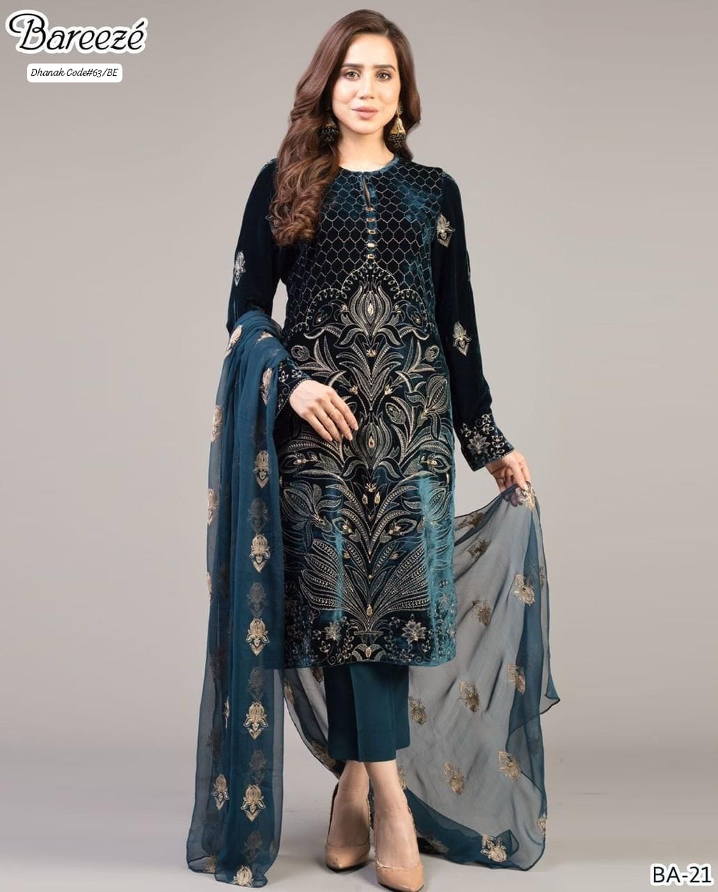 BAREEZE EXCLUSIVE EMBROIDERED DHANAK UNSTITCHED 3PC SUIT