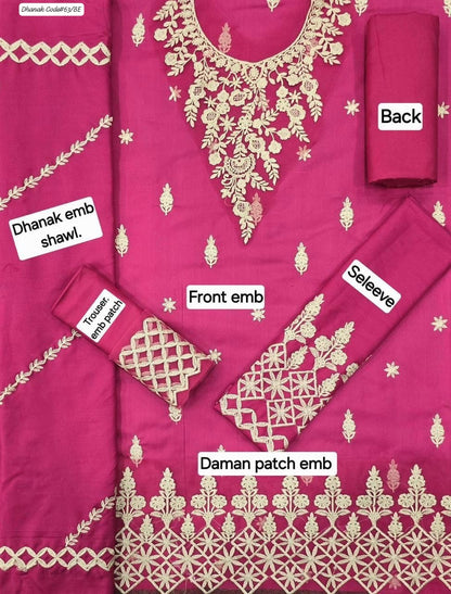 SUNNiA MANAHiL EXCLUSIVE EMBROIDERED DHANAK UNSTITCHED 3PC SUIT