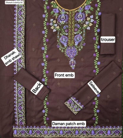ZARA SHAHJAHAN EXCLUSIVE EMBROIDERED DHANAK UNSTITCHED 3PC SUIT