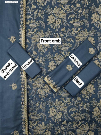 BAREEZE EXCLUSIVE EMBROIDERED DHANAK UNSTITCHED 3PC SUIT