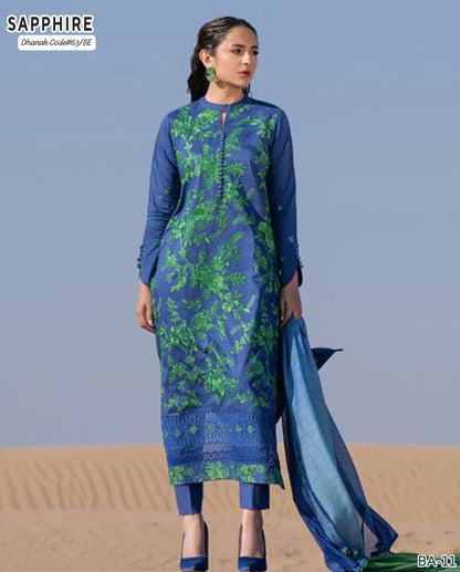 SAPPHIRE EXCLUSIVE EMBROIDERED DHANAK UNSTITCHED 3PC SUIT