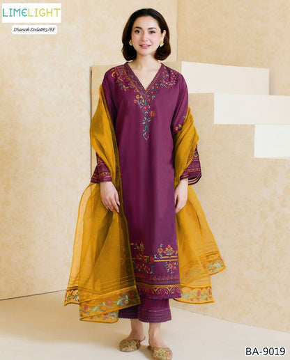 LIMELIGHT EXCLUSIVE EMBROIDERED DHANAK UNSTITCHED 3PC SUIT