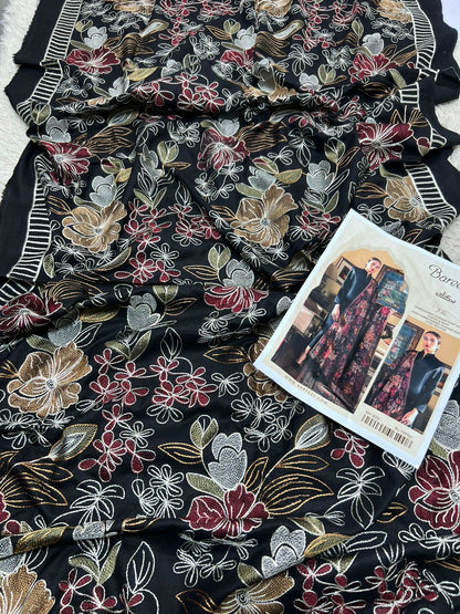 BAREEZE 3PC DHANAK SUIT WITH HEAVY EMBROIDERED SHAWL