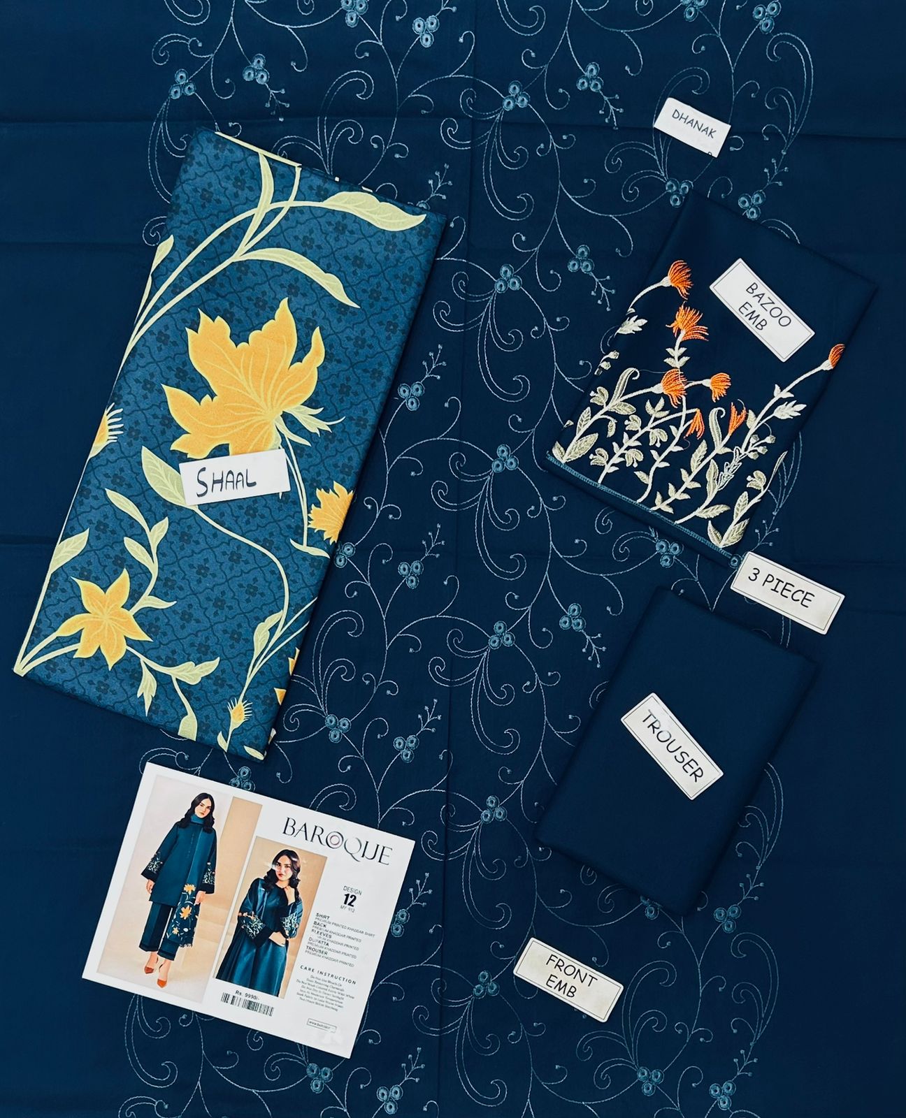 BAROQUE PREMIUM EMBROIDERED DHANAK UNSTITCHED 3PC SUIT