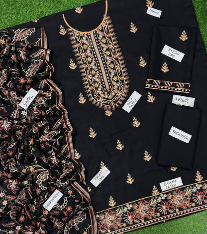 BAREEZE PREMIUM EMBROIDERED DHANAK UNSTITCHED 3PC SUIT