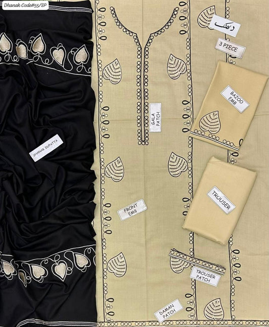 JAZMIN PREMIUM EMBROIDERED DHANAK UNSTITCHED 3PC SUIT