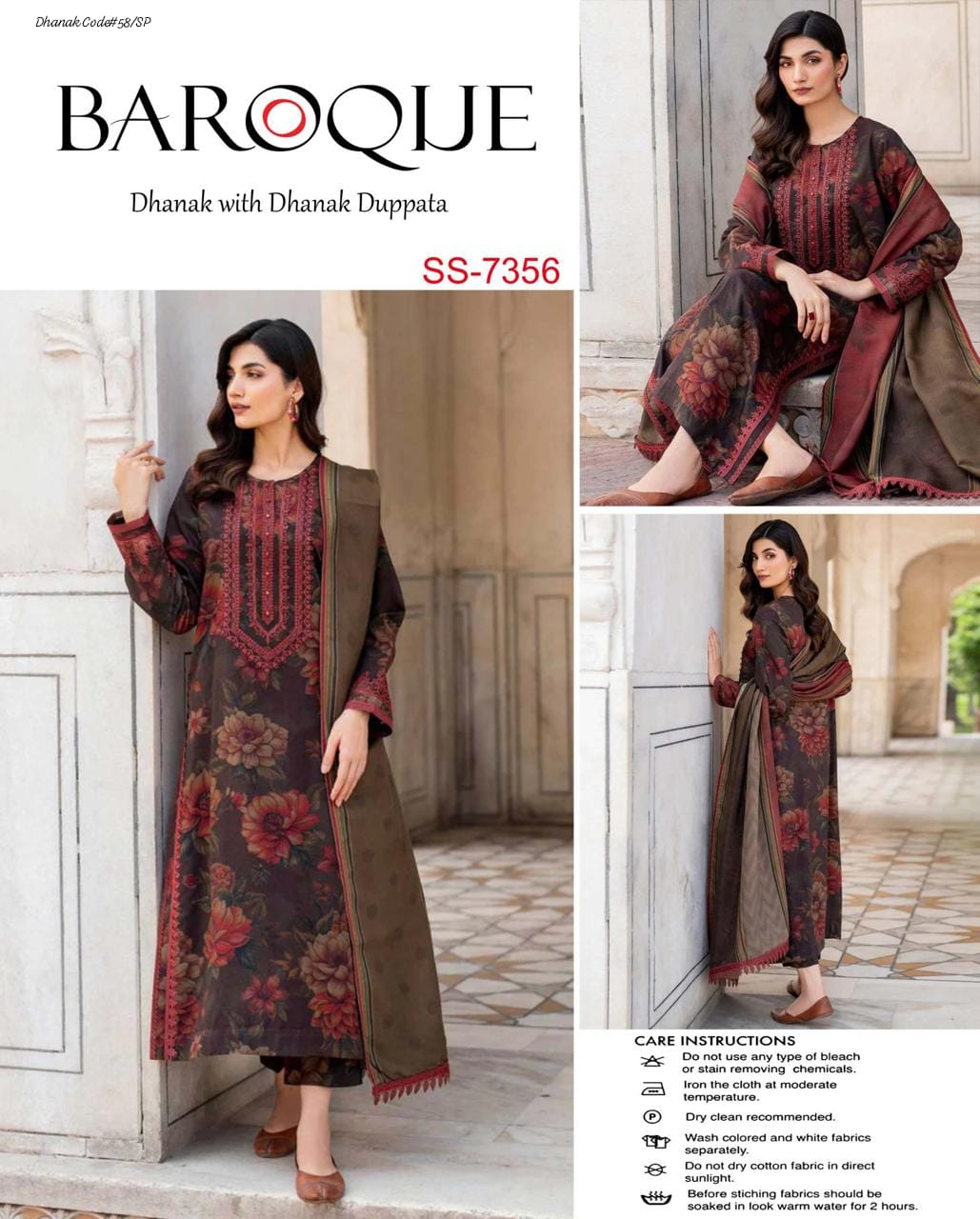 BAROQUE | DHANAK 3 PIECE DIGITAL PRINT UNSTITCHED WINTER SUIT