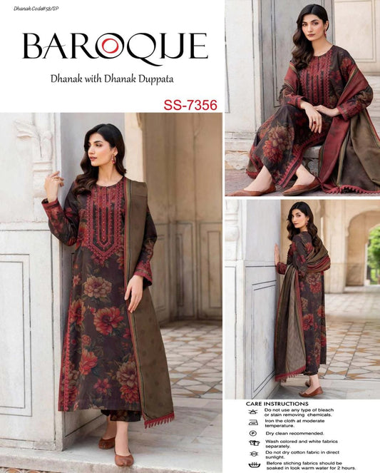 BAROQUE | DHANAK 3 PIECE DIGITAL PRINT UNSTITCHED WINTER SUIT