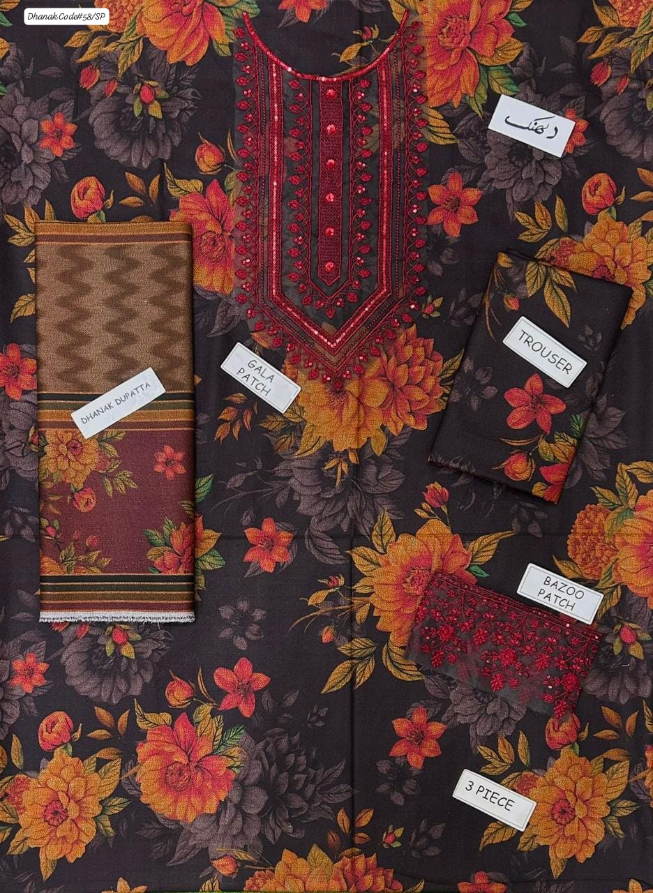 BAROQUE | DHANAK 3 PIECE DIGITAL PRINT UNSTITCHED WINTER SUIT