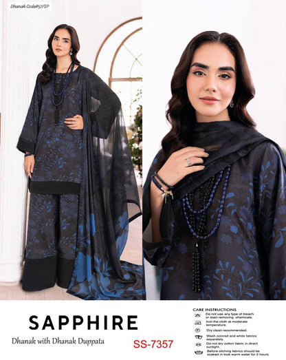 SAPPHIRE | DHANAK 3 PIECE DIGITAL PRINT UNSTITCHED WINTER SUIT