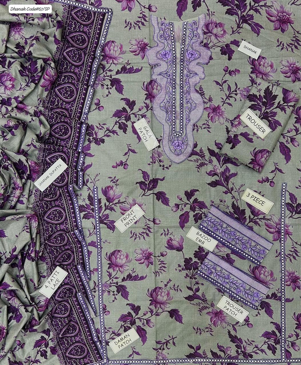 ANEELA'S | DHANAK 3 PIECE DIGITAL PRINT UNSTITCHED WINTER SUIT