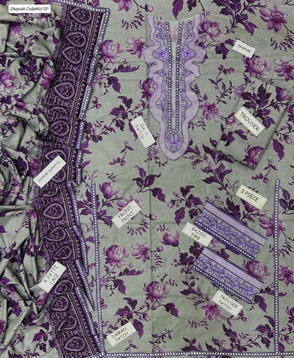 ANEELA'S | DHANAK 3 PIECE DIGITAL PRINT UNSTITCHED WINTER SUIT