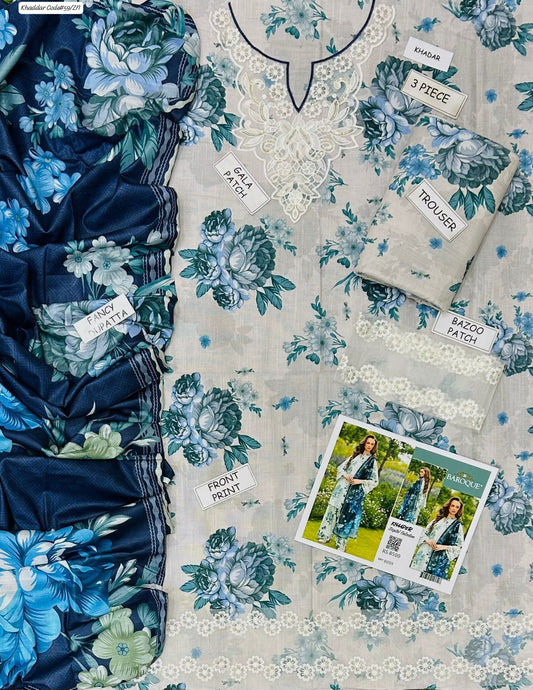 PREMIUM BAROQUE DIGITAL KHADDAR 3PC SUIT