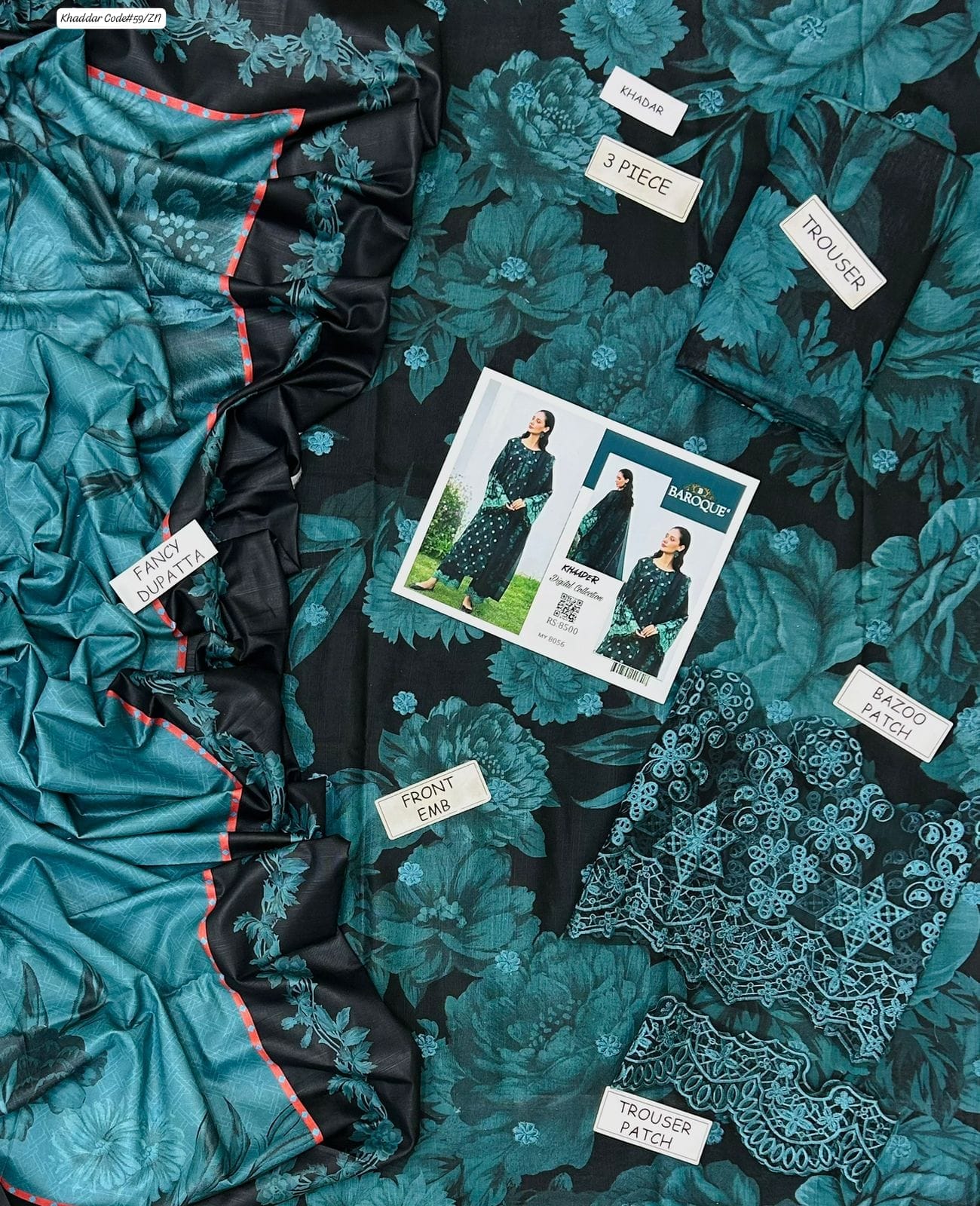 PREMIUM BAROQUE DIGITAL KHADDAR 3PC SUIT