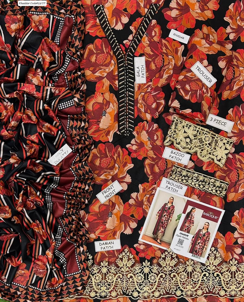 PREMIUM BAROQUE DIGITAL KHADDAR 3PC SUIT