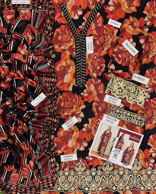 PREMIUM BAROQUE DIGITAL KHADDAR 3PC SUIT
