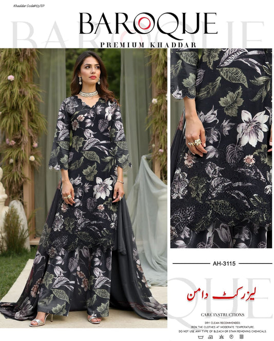 BAROQUE | KHADDAR 3 PIECE EMBROIDED UNSTITCHED WINTER SUIT