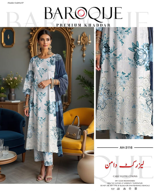 BAROQUE | KHADDAR 3 PIECE EMBROIDED UNSTITCHED WINTER SUIT