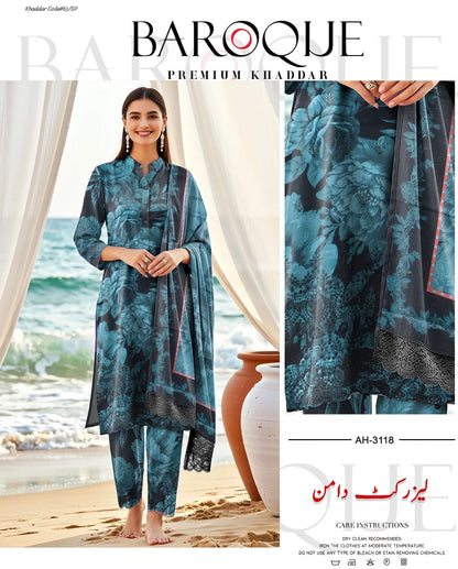 BAROQUE | KHADDAR 3 PIECE EMBROIDED UNSTITCHED WINTER SUIT