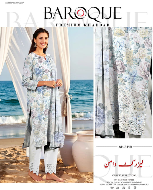BAROQUE | KHADDAR 3 PIECE EMBROIDED UNSTITCHED WINTER SUIT