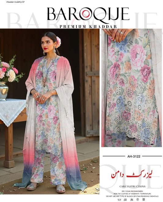 BAROQUE | KHADDAR 3 PIECE EMBROIDED UNSTITCHED WINTER SUIT