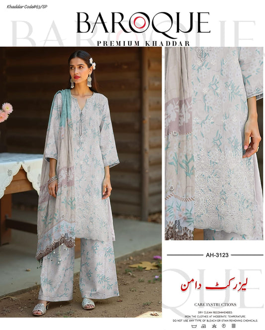 BAROQUE | KHADDAR 3 PIECE EMBROIDED UNSTITCHED WINTER SUIT