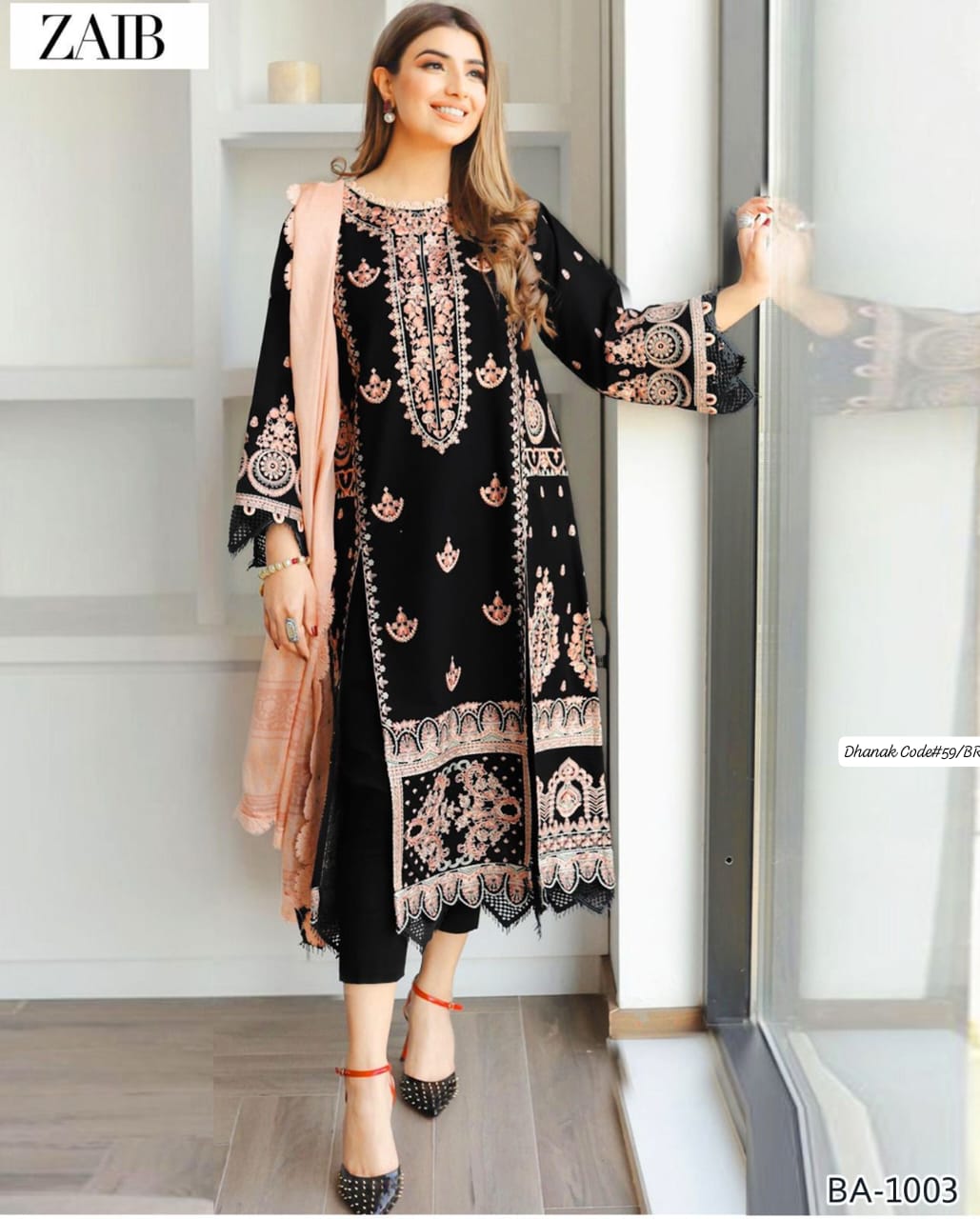 ZAIB | DHANAK 3 PIECE EMBROIDED UNSTITCHED WINTER SUIT